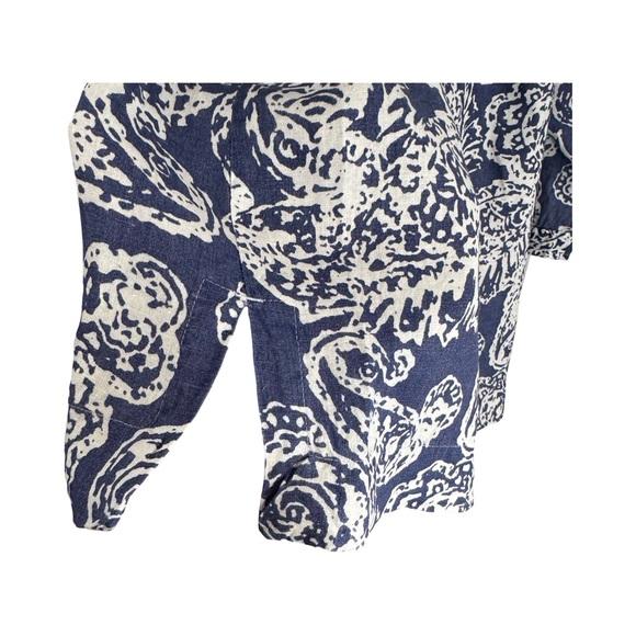JM Collection 3/4 Sleeve Linen Button Up Tunic Blue & White Paisley SZ 14 - Picture 4 of 9